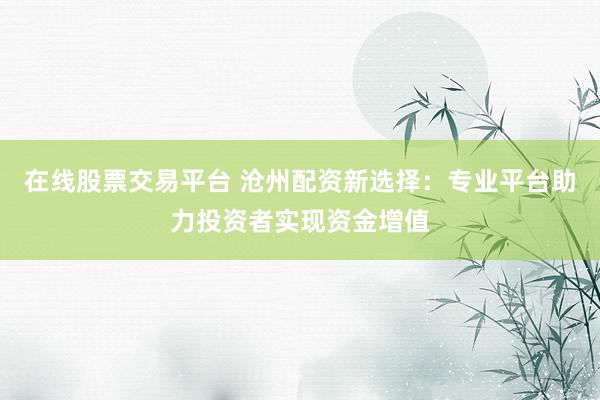 在线股票交易平台 沧州配资新选择：专业平台助力投资者实现资金增值