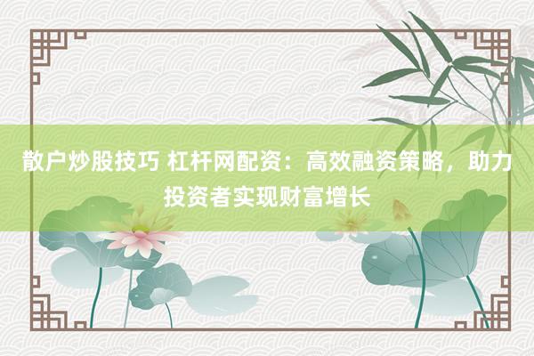 散户炒股技巧 杠杆网配资：高效融资策略，助力投资者实现财富增长