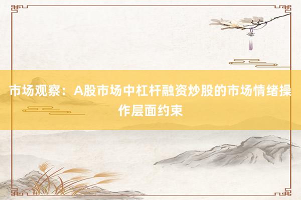 市场观察：A股市场中杠杆融资炒股的市场情绪操作层面约束