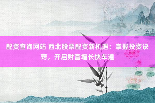 配资查询网站 西北股票配资新机遇：掌握投资诀窍，开启财富增长快车道