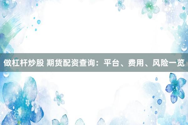 做杠杆炒股 期货配资查询：平台、费用、风险一览